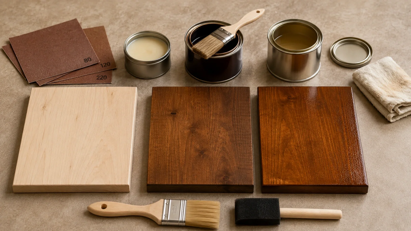 Wood finishing techniques: sanding, staining, and applying clear top coat